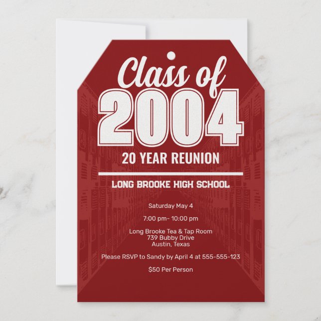 Class of 2004 20 Year High School Reunion Lockers Invitation (Front)