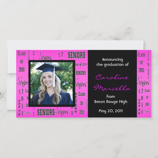 Class of 2011 Seniors Hot Pink Grad Announcement (Front)