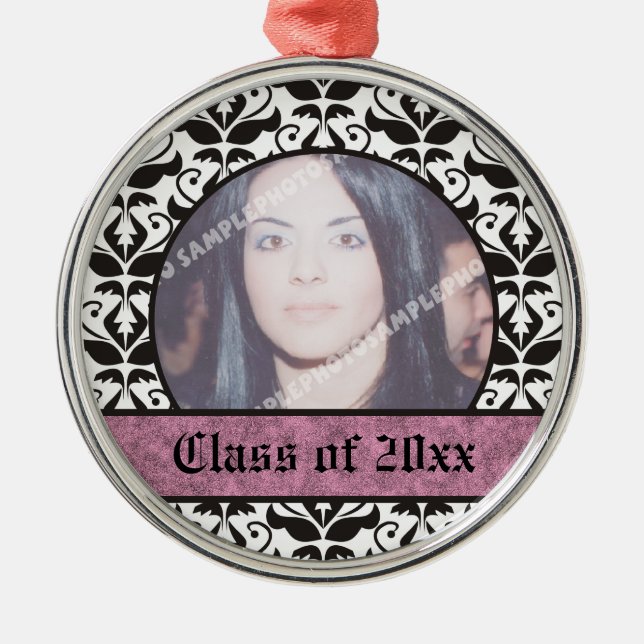 Class of 2012 Grad Graduation damask photo Metal Tree Decoration (Front)