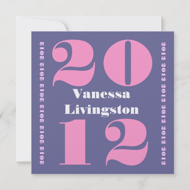 Class of 2012 Graduation Purple Pink Square Ver. 2 Invitation (Front)