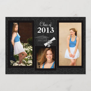 Class of 2013 Black Damask Graduation Invitation