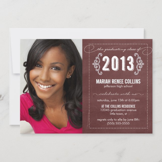 Class of 2013 Chalkboard Graduation Photo Invite (Front)