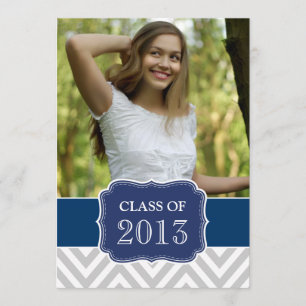 CLASS OF 2013 NAVY BLUE GRAY CHEVRON INVITATION