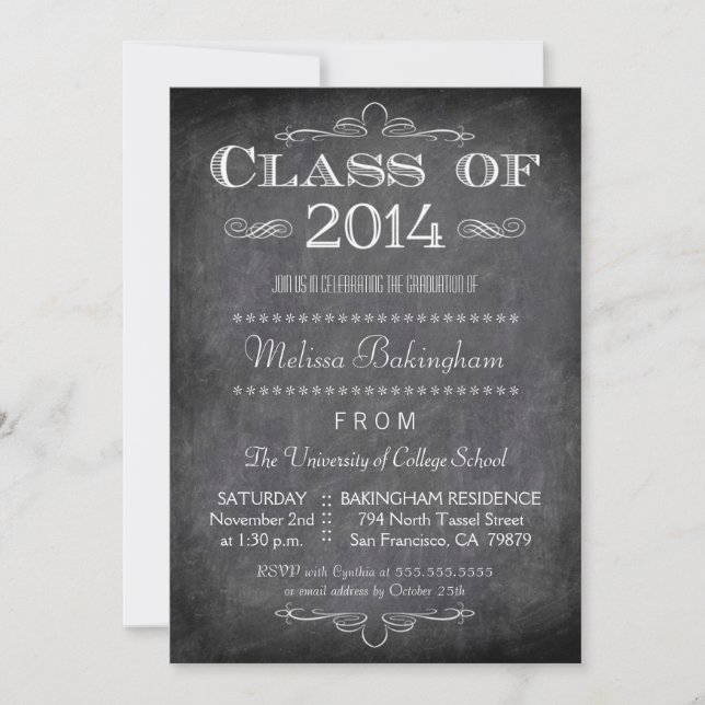 Class of 2014 chalkboard graduation party invite (Front)