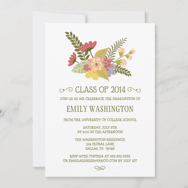 Class of 2014 flowers bouquet graduation party invitation (Front)