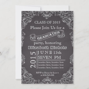 Class of 2015 chalkboard black white graduation invitation