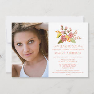 Class of 2015 floral bouquet photo graduation invitation