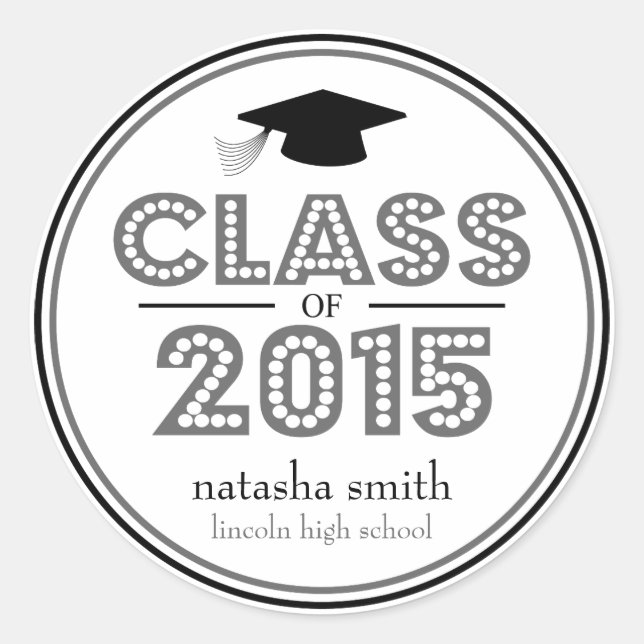 Class Of 2015 Graduation Favour (Grey / Black) Classic Round Sticker (Front)