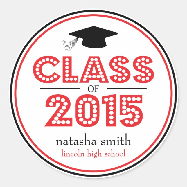 Class Of 2015 Graduation Favour (Red / Black) Classic Round Sticker (Front)