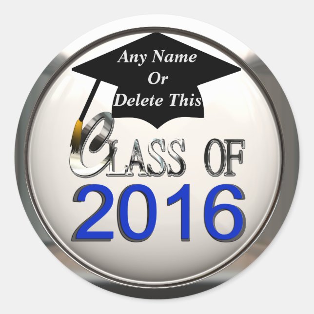 Class Of 2016 Blue & Silver Graduation Stickers (Front)