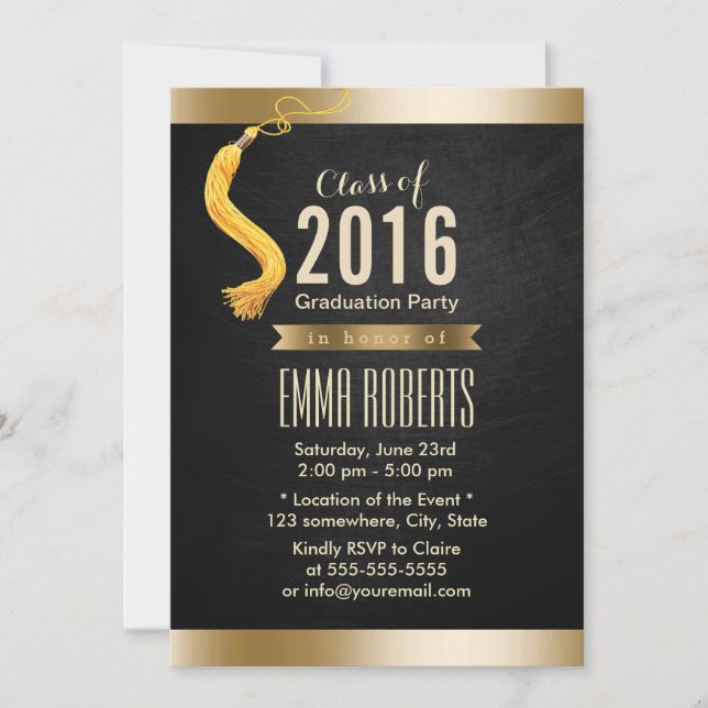 Class of 2016 Classy Black & Gold Graduation Party Invitation (Front)