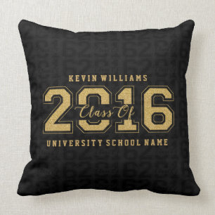 Class Of 2016 Gold Glitter On Black Pattern Cushion