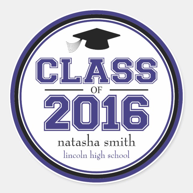 Class Of 2016 Graduation Favour (Navy Blue / Black Classic Round Sticker (Front)