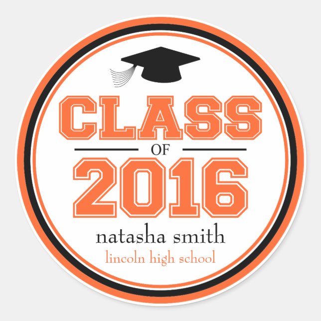 Class Of 2016 Graduation Favour (Orange / Black) Classic Round Sticker (Front)