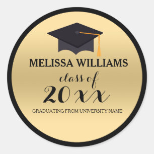 Class Of 2016 Modern Black Hat Gold Background Classic Round Sticker