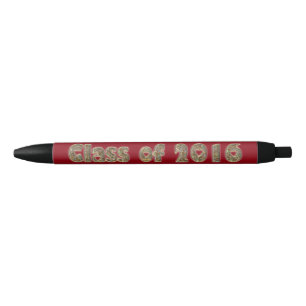 Class of 2016 Red Gold Glitter Hearts Typography Black Ink Pen