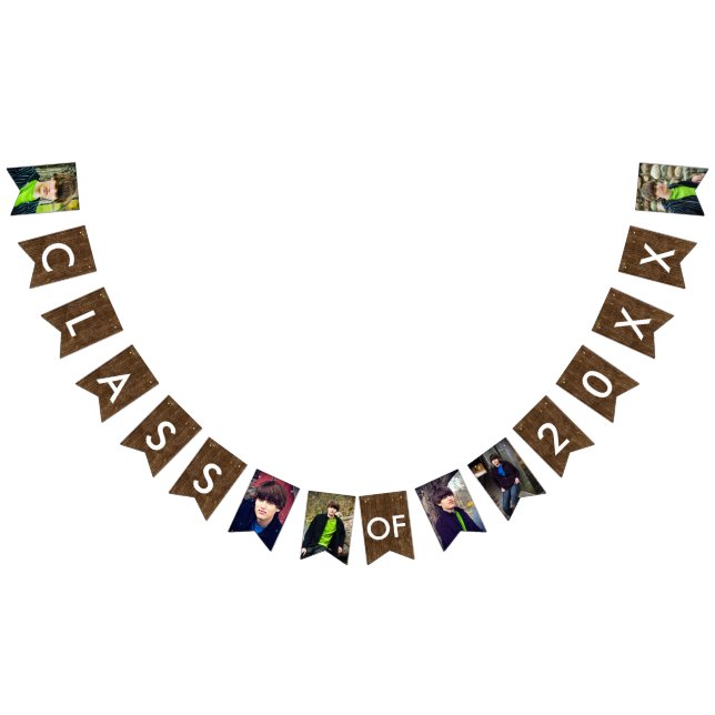 Class of 2016 Six Photo Rustic Wood White Text Bunting (All)
