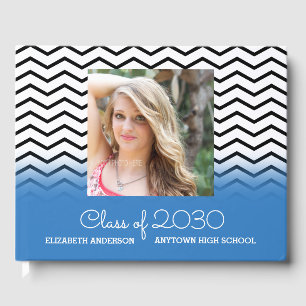 Class of 2017 Blue and Black Chevrons Graduation Guest Book
