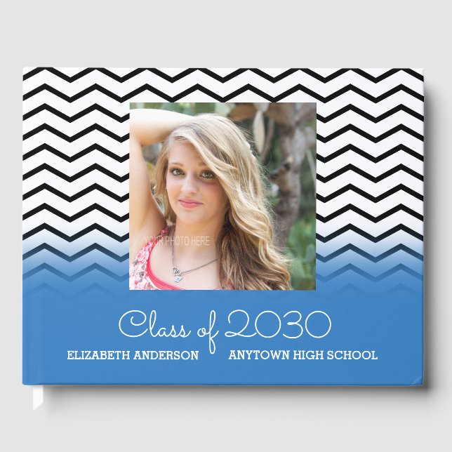 Class of 2017 Blue and Black Chevrons Graduation Guest Book (Front)