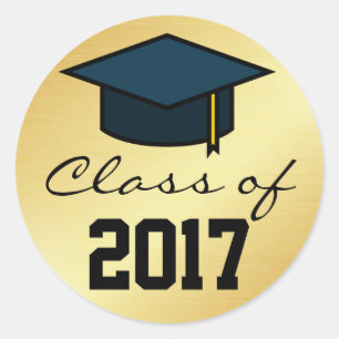 Class of 2017 Graduation Cap Sticker, Gold Black Classic Round Sticker