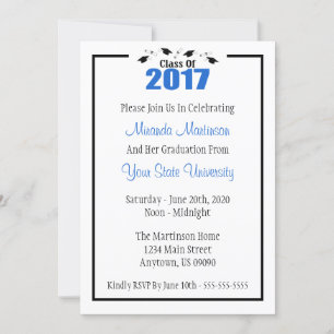 Class Of 2017 Graduation Invitation (Blue Caps)