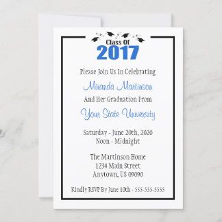 Class Of 2017 Graduation Invitation (Blue Caps)