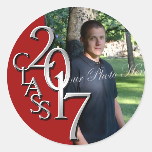 Class of 2017 Red and Silver Graduation Photo Classic Round Sticker (Front)