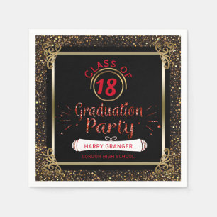 Class of 2018 Black Red Gold Graduation Party Napkin