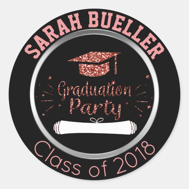 Class of 2018 Blush Pink Glitter Graduation Party Classic Round Sticker (Front)