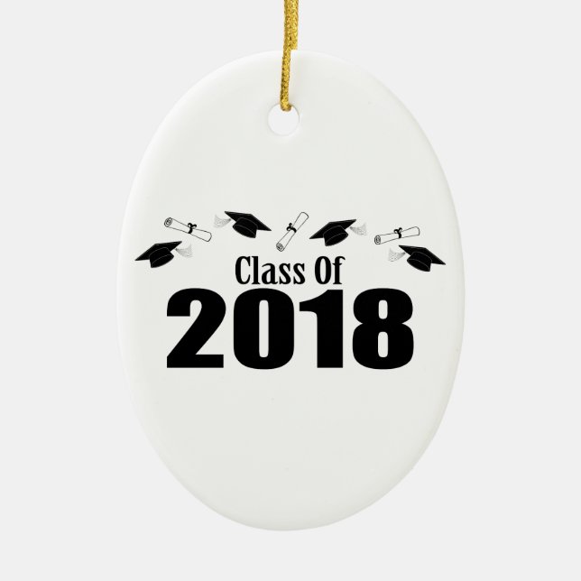 Class Of 2018 Caps And Diplomas (Black) Ceramic Tree Decoration (Front)