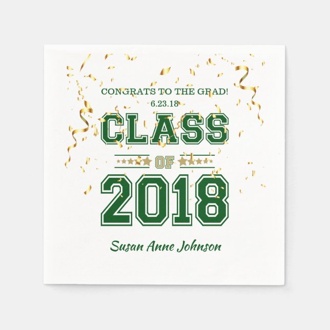 Class of 2018 Grad Party  Green and Gold Napkin (Front)