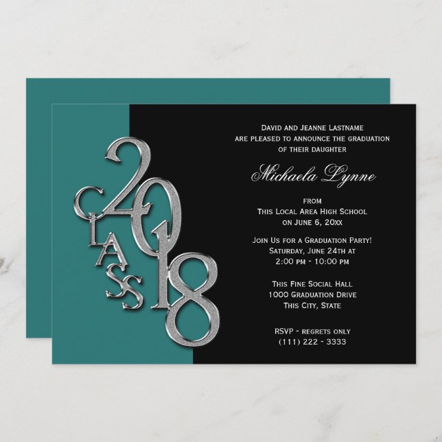 Class of 2018 Grad Silver with Colour Option Invitation (Front/Back)