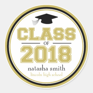 Class Of 2018 Graduation Favour (Gold / Black) Classic Round Sticker
