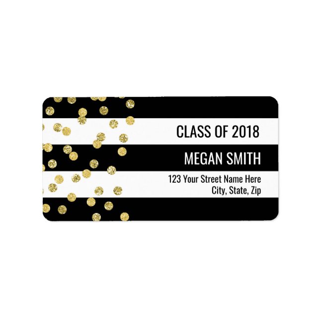Class of 2018 Graduation Gold Black Address Labels (Front)