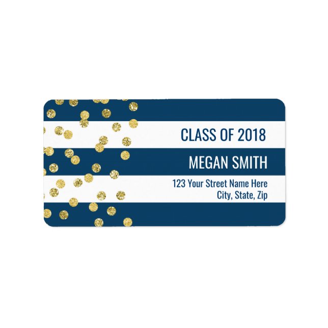 Class of 2018 Graduation Gold Blue Address Labels (Front)
