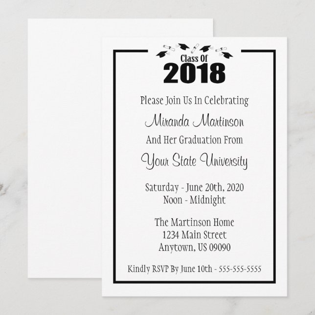 Class Of 2018 Graduation Invitation (Black Caps) (Front/Back)
