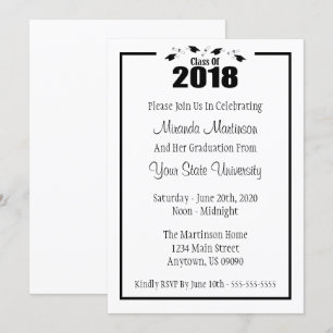 Class Of 2018 Graduation Invitation (Black Caps)