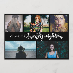 Class Of 2018 Modern Black Graduate Five Photo Invitation