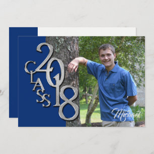 Class of 2018 Photo Graduation Blue Silver Invitation