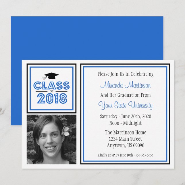 Class Of 2018 Photo Graduation Invitation (Blue) (Front/Back)
