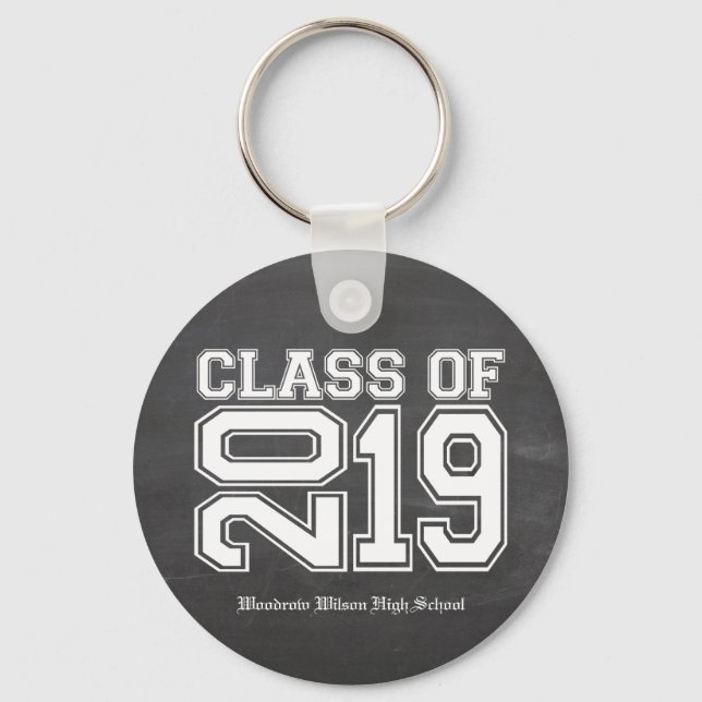 Class of 2019 Chalkboard Varsity Graduation Key Ring (Front)
