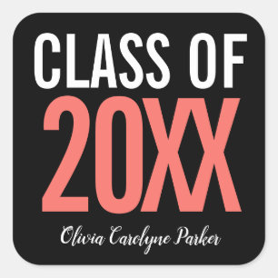 Class of 2019 Coral Bold Personalised Graduation Square Sticker