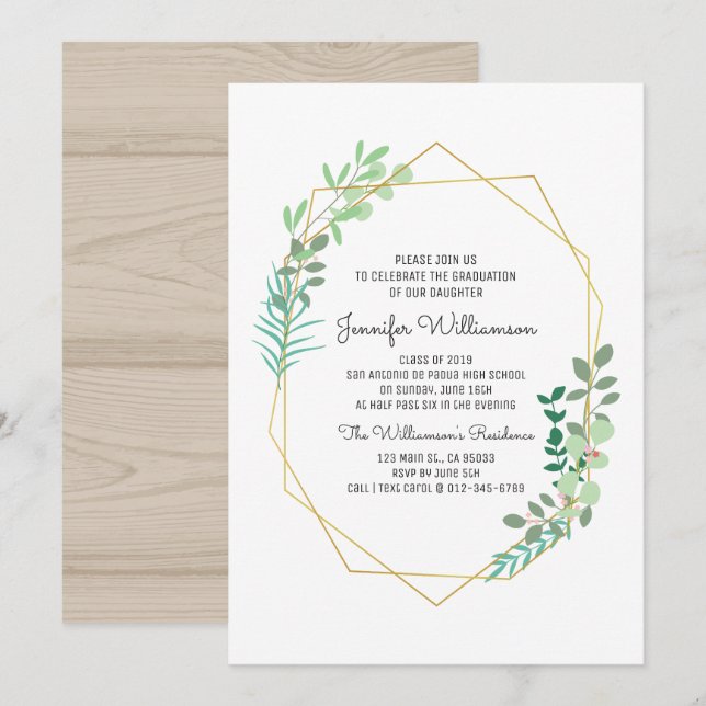 Class of 2019 | Geometric and Greenery Graduation Invitation (Front/Back)