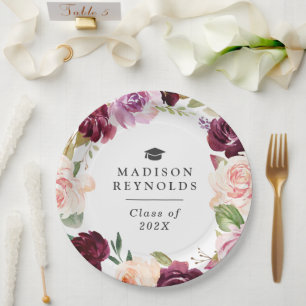 Class of 2019 Graduation Plum Purple Blush Floral Paper Plate