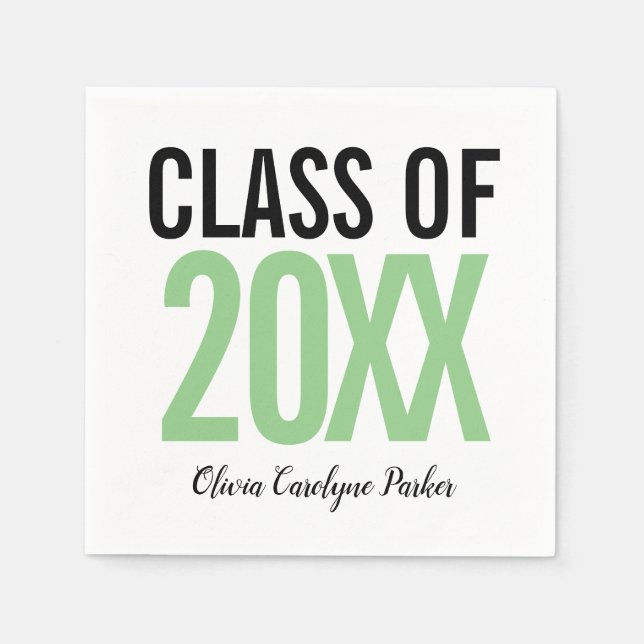 Class of 2019 Green Bold  Modern Graduation Napkin (Front)