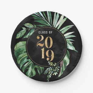 Class of 2019 Green Monstera Leaf Paper Plate