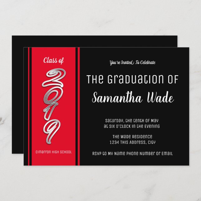 Class of 2019 High school or College Graduation Invitation (Front/Back)