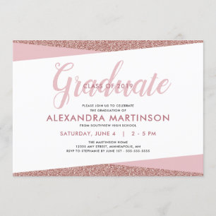 Class of 2019   Rose Gold Faux Glitter Graduation Invitation