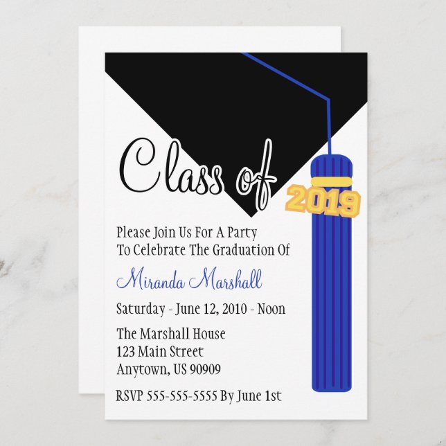 Class Of 2019 Tassel Graduation Invite (Blue) (Front/Back)