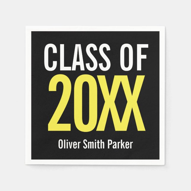Class of 2019 Yellow Bold  Modern Graduation Napkin (Front)